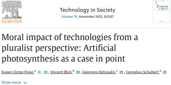 Bild der Artikel-Überschrift: Moral impact of technologies from a pluralist perspective: Artificial photosynthesis as a case in point von Popa, Blok, Katsoukis und Schubert