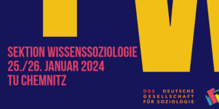 Auschnitt des Flyers zur Veranstaltung, in Rot Sektion Wissenssoziologie 25./26. Januar 2024 TU Chemnitz, Logo der DGS